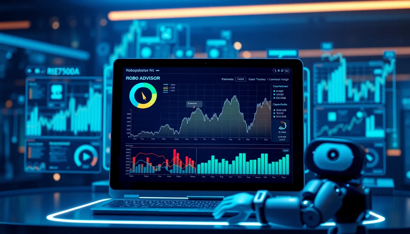 Futuristische Visualisierung eines Robo-Advisor mit holografischen Charts